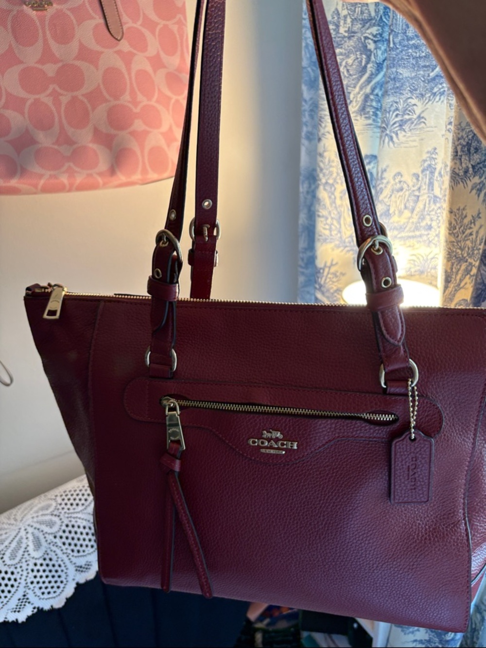 COACH Pebbled Leather Tote in Burgundy Red - Picture 12 of 12